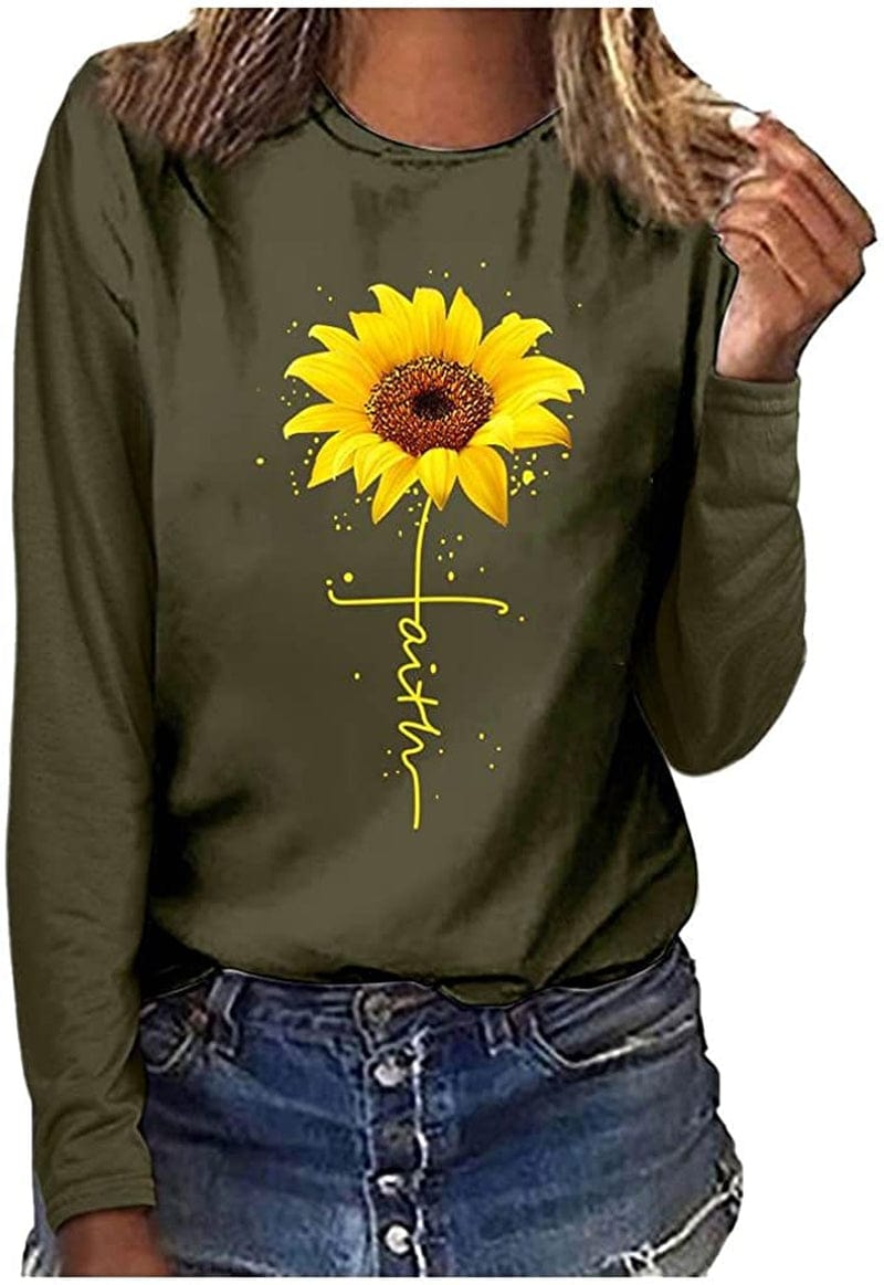 Long Sleeve Casual Shirts for Women Fall Graphic with Saying My Blood Type Is Dr Pepper Casual Crewneck Tshirts Tops Green / Large