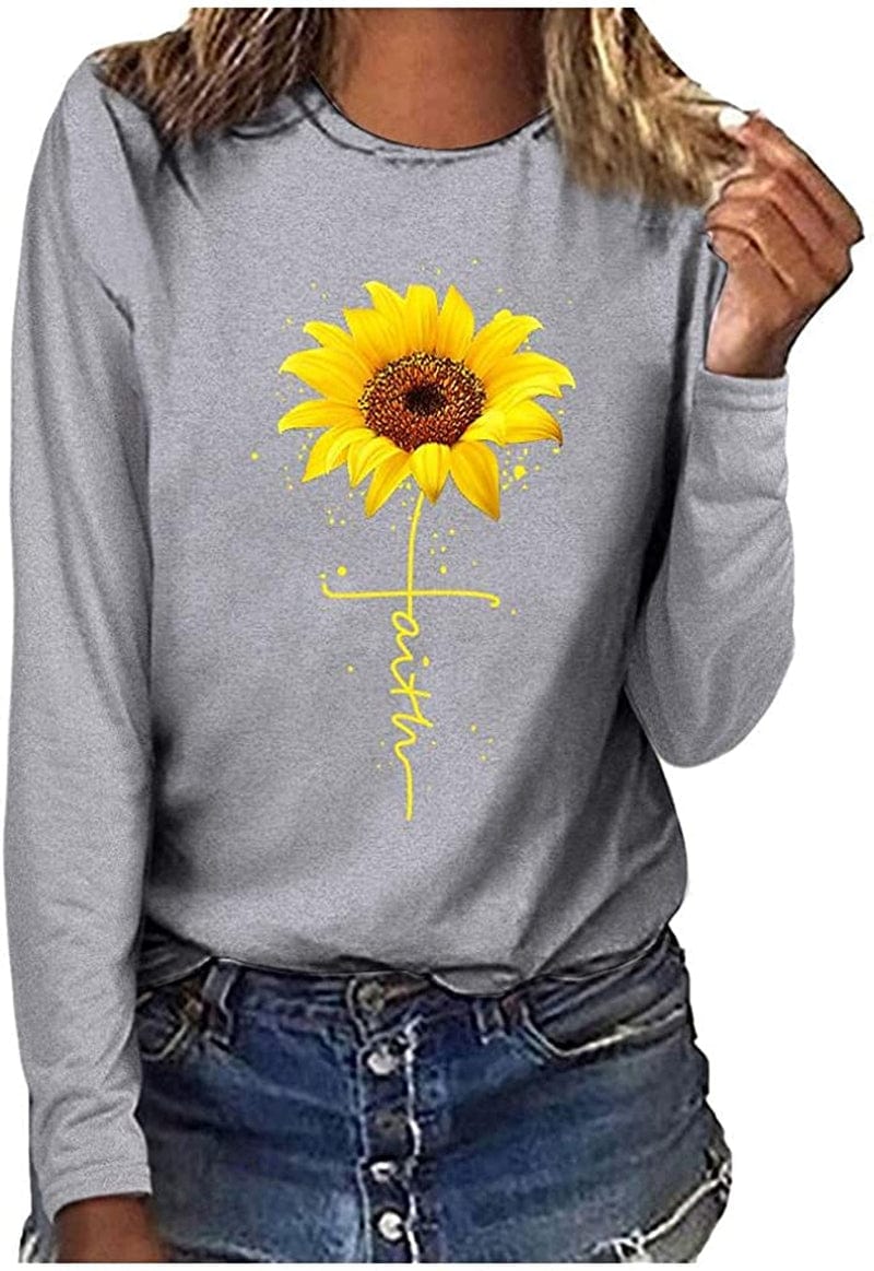 Long Sleeve Casual Shirts for Women Fall Graphic with Saying My Blood Type Is Dr Pepper Casual Crewneck Tshirts Tops Silver / X-Large