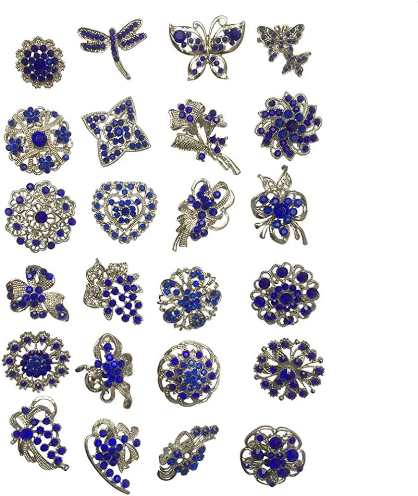Lot 24Pc Shining Rhinestone Crystal Brooches Pins DIY Wedding Bouquet Kit G