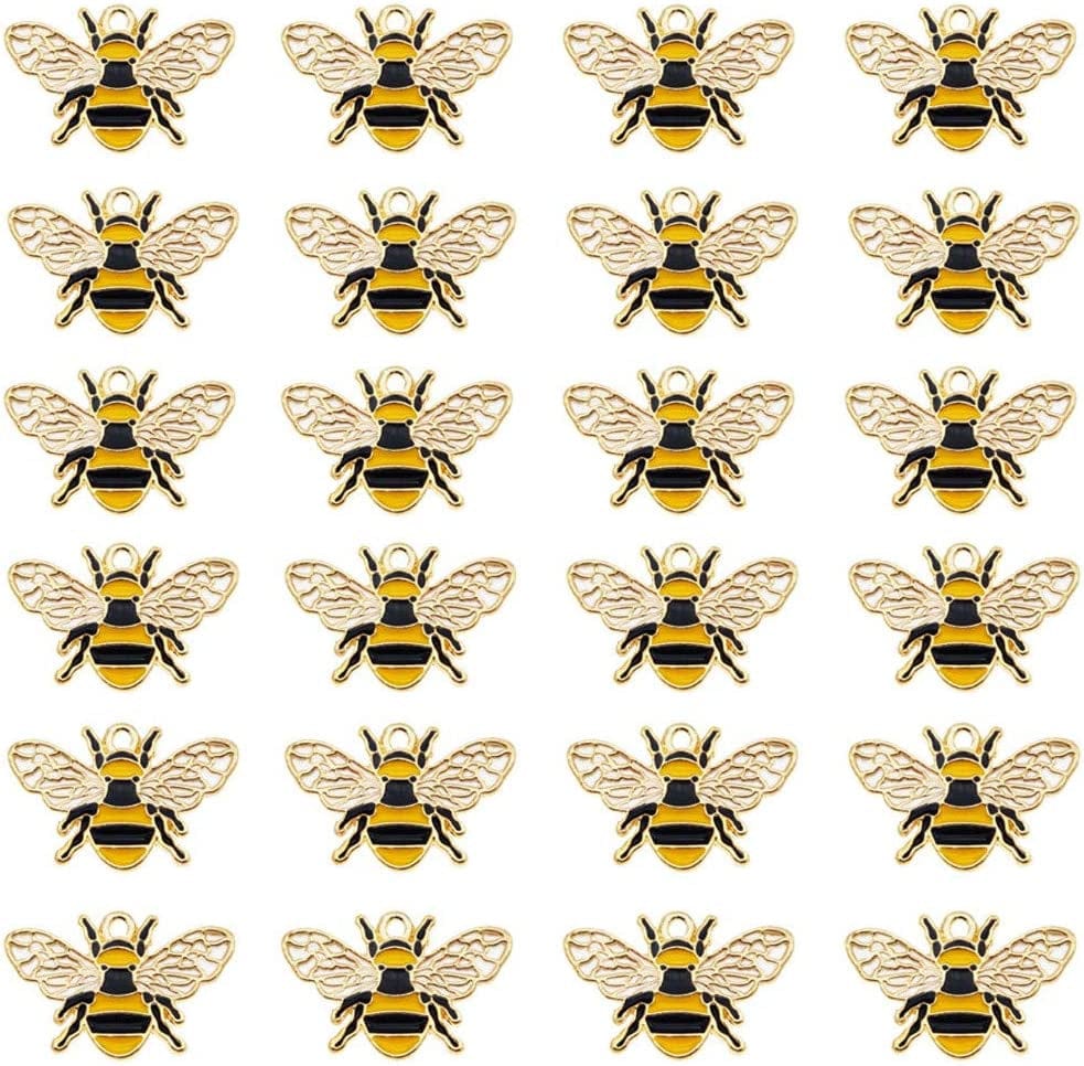 Lot of (X24) Gold Black Colorful Enamel Oil Drip Honeybee Craft Cute Bee Charms 1 by 0.7 Inch Pendants Earrings Bracelets Making Jewelry Findings 26X17Mm