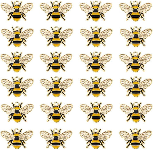 Lot of (X24) Gold Black Colorful Enamel Oil Drip Honeybee Craft Cute Bee Charms 1 by 0.7 Inch Pendants Earrings Bracelets Making Jewelry Findings 26X17Mm