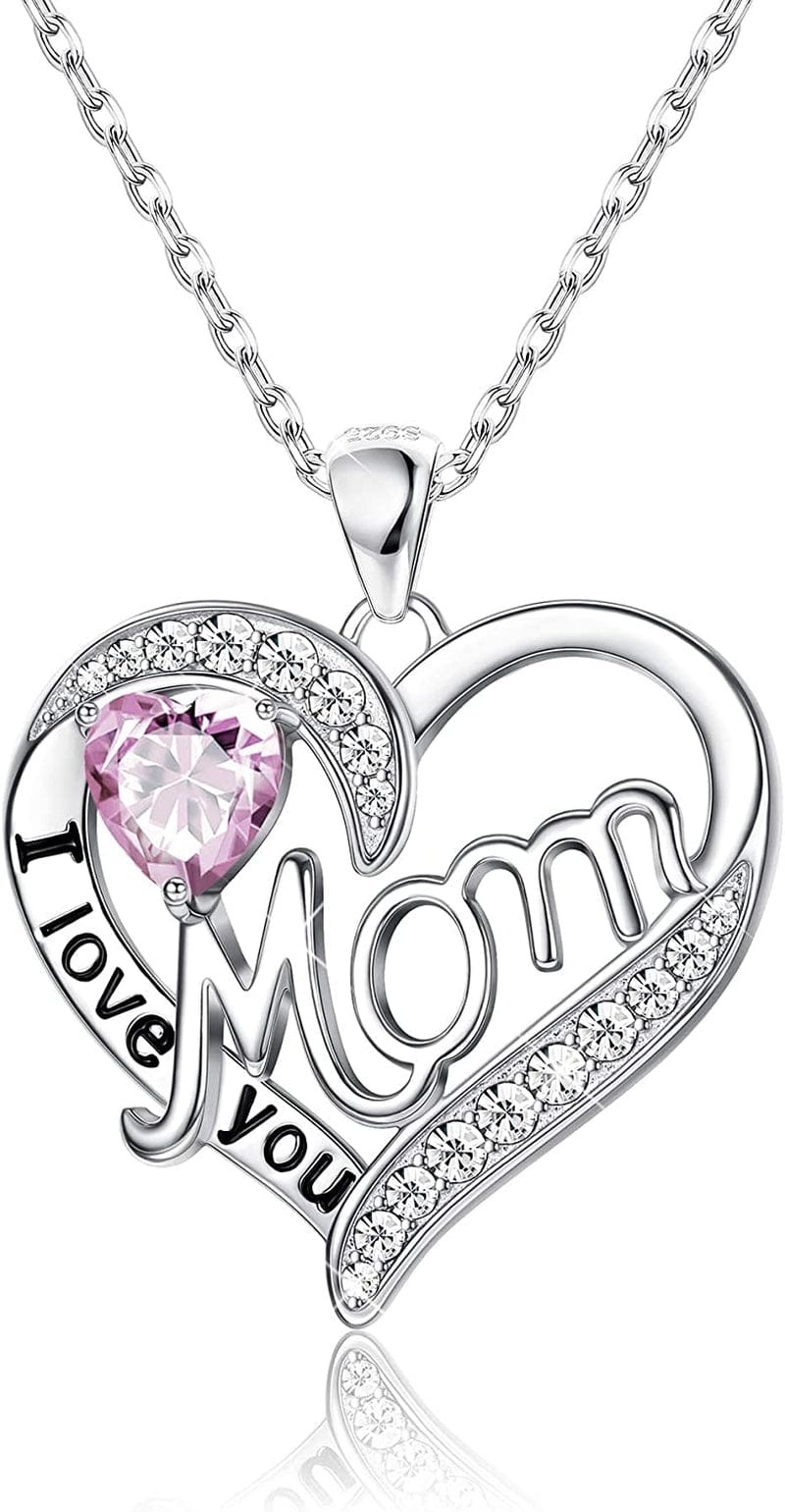 Love Heart Mom Necklace 925 Sterling Silver Birthstone Pendant Necklaces Birthday Mother'S Day Jewelry Gift for Women Oct–Tourmaline