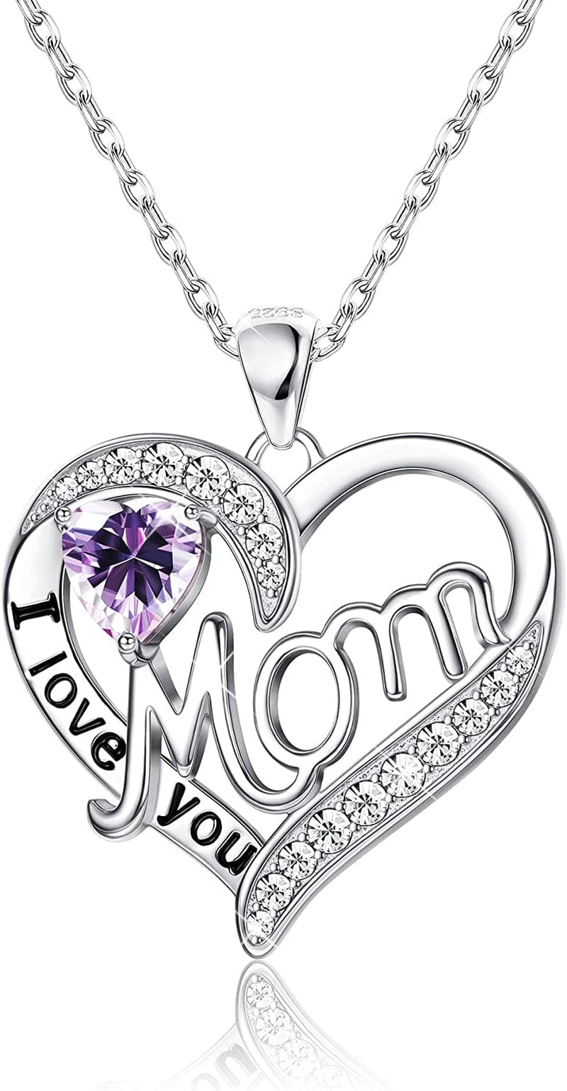 Love Heart Mom Necklace 925 Sterling Silver Birthstone Pendant Necklaces Birthday Mother'S Day Jewelry Gift for Women Jun–Alexandrite