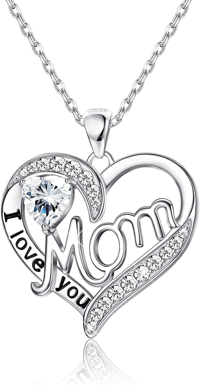 Love Heart Mom Necklace 925 Sterling Silver Birthstone Pendant Necklaces Birthday Mother'S Day Jewelry Gift for Women Apr–Diamond