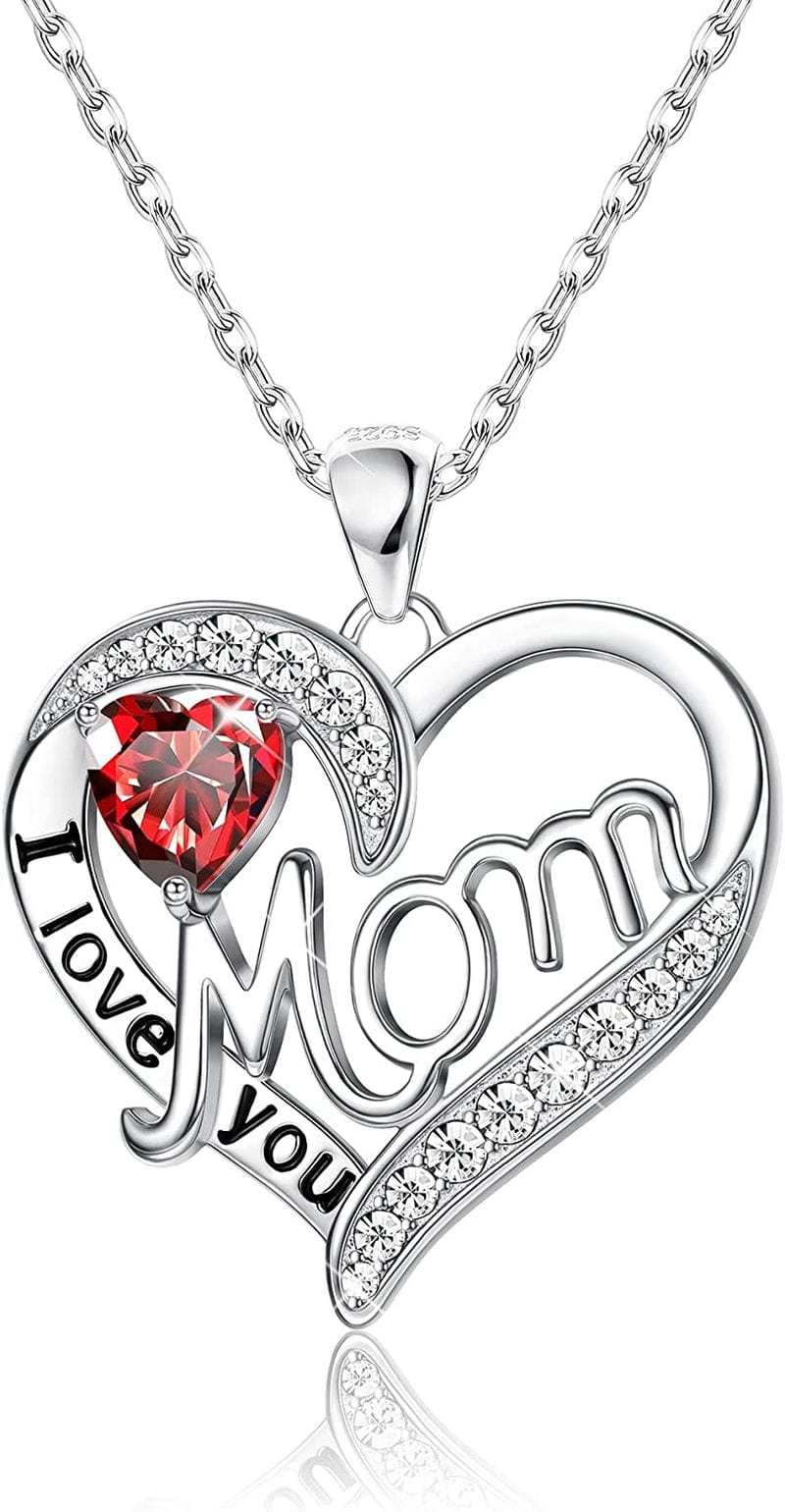Love Heart Mom Necklace 925 Sterling Silver Birthstone Pendant Necklaces Birthday Mother'S Day Jewelry Gift for Women Jan–Garnet