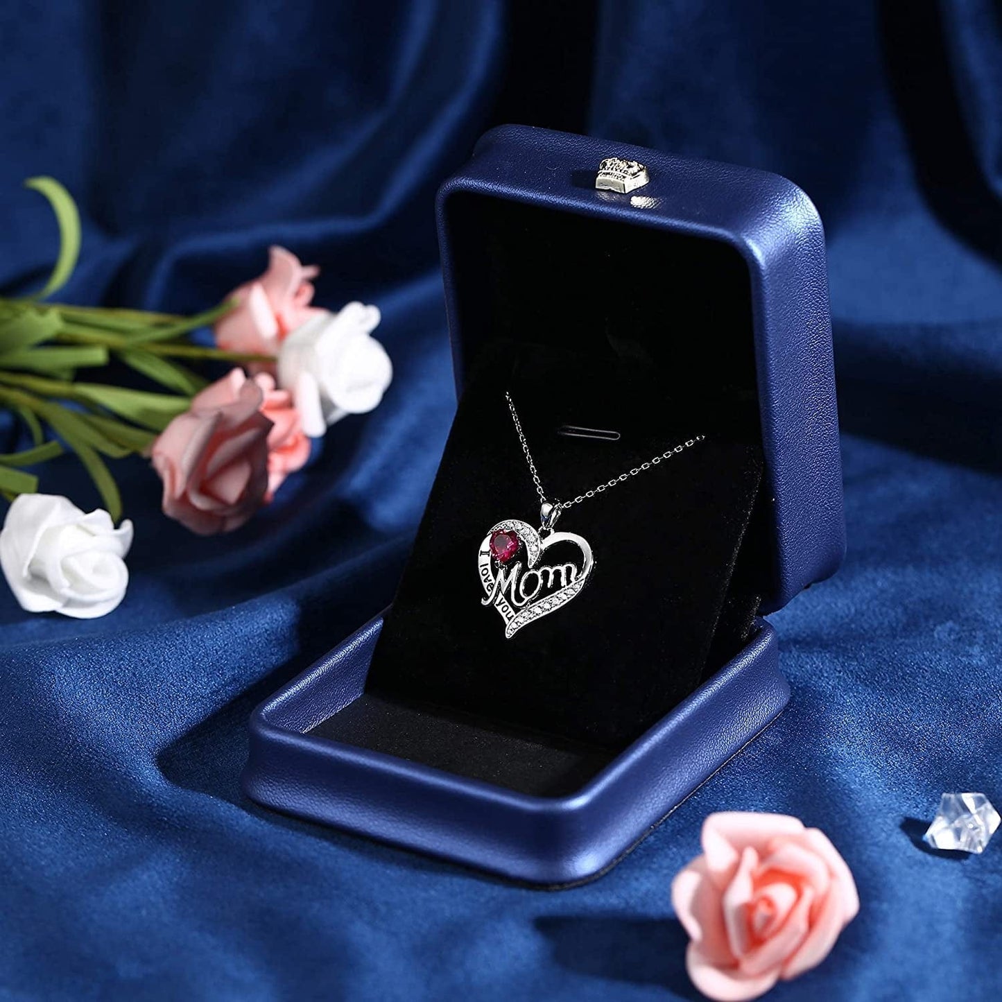 Love Heart Mom Necklace 925 Sterling Silver Birthstone Pendant Necklaces Birthday Mother'S Day Jewelry Gift for Women