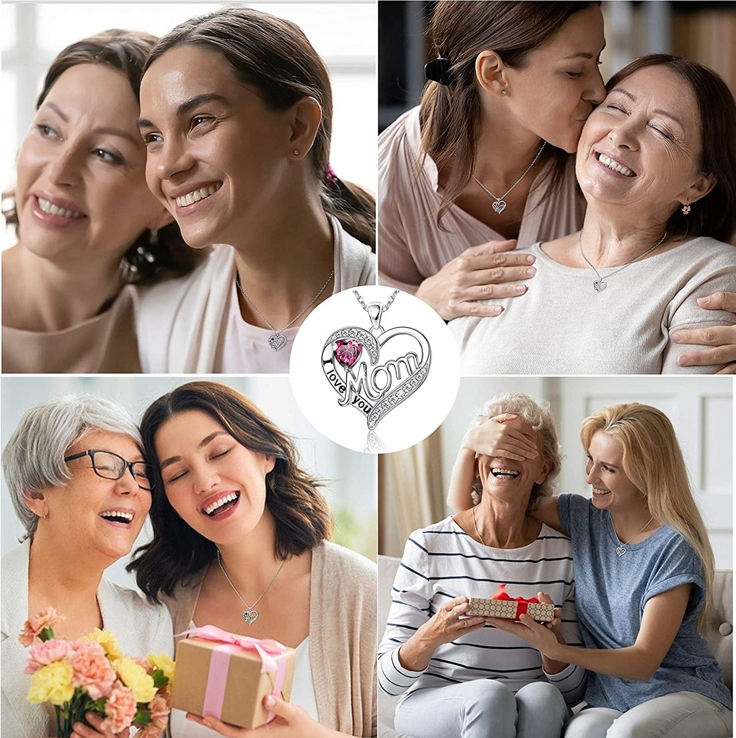 Love Heart Mom Necklace 925 Sterling Silver Birthstone Pendant Necklaces Birthday Mother'S Day Jewelry Gift for Women