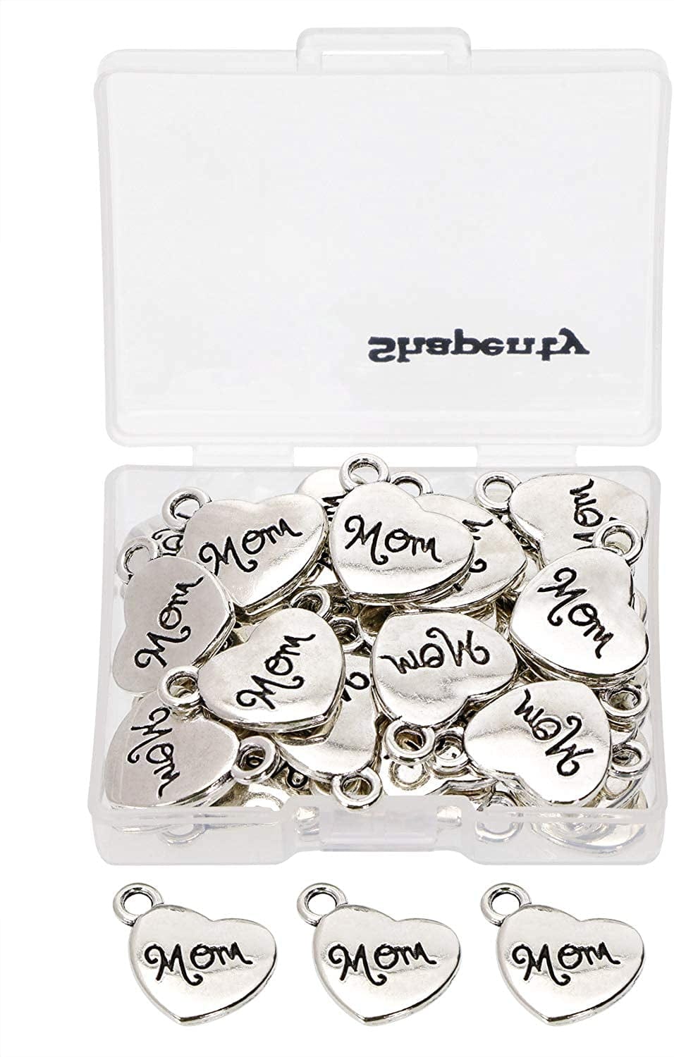 Love Heart Shaped Pendant Charms for DIY Craft Bracelet Necklace Earrings Keychains Jewelry Making Findings and Memory Ornament, 40PCS (Antique Silver, Mom)