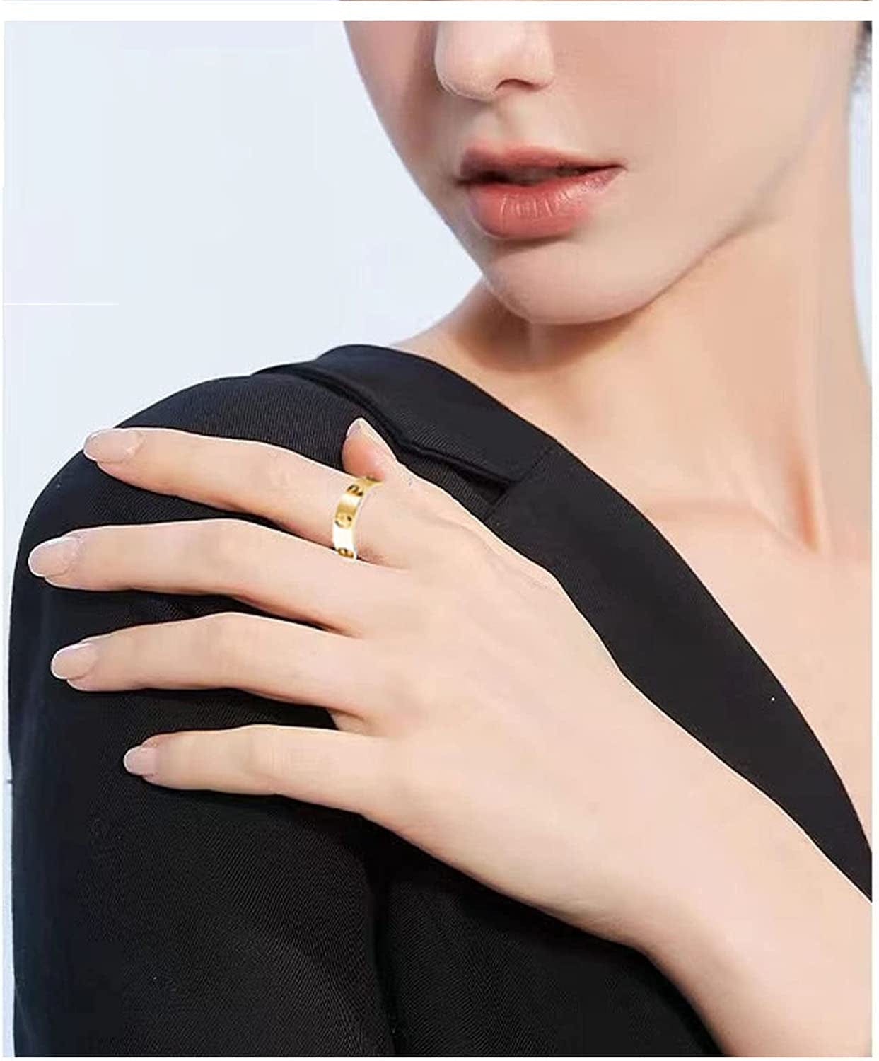 Love Ring 18K Titanium Steel Wedding Band Promise Ring Jewelry Best Birthday Gifts for Womens and Girls Valentines Day (Gold, 7)