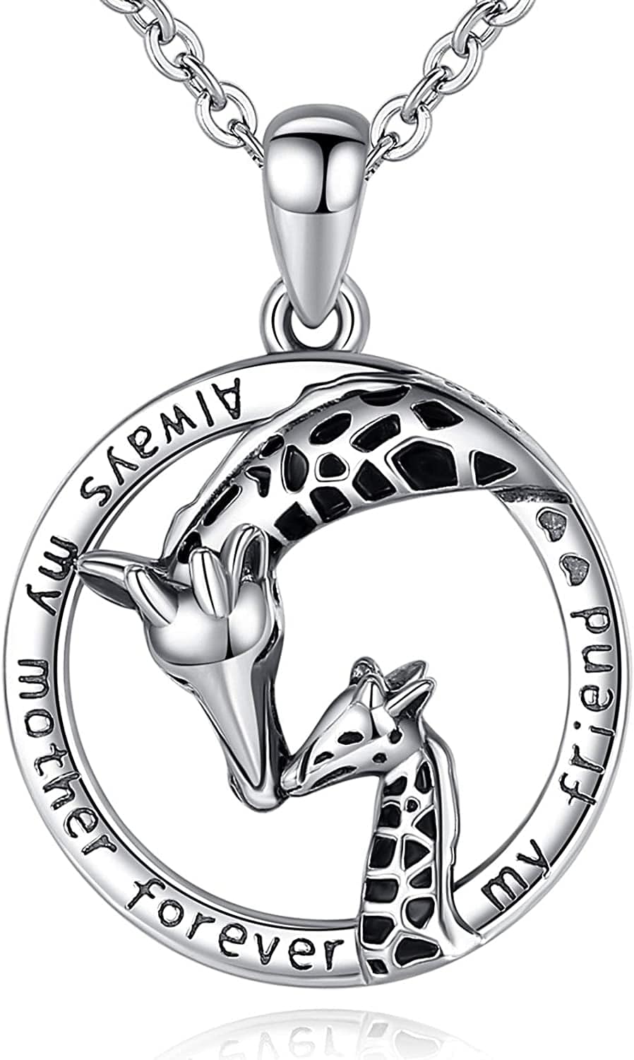 LOVEON Sterling Silver Necklace Gift for Mother, Tree of Life Mom Hold 1-5 Children, Animals Panda Fox Rhinoceros Giraffe Mom Baby Gift for Women on Mother'S Day 11. Giraffe Mom Baby