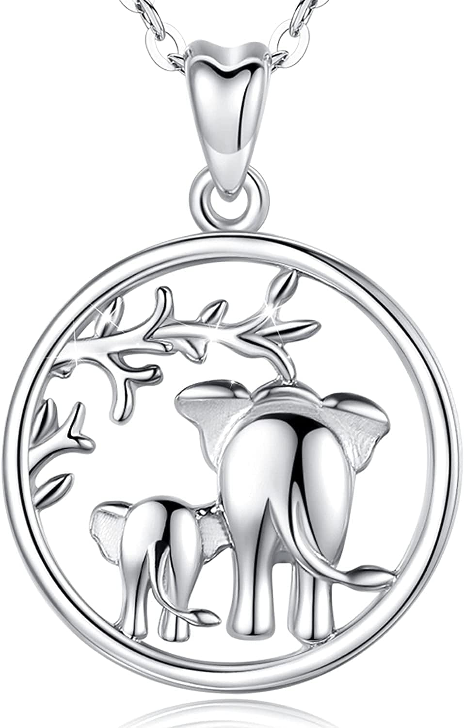 LOVEON Sterling Silver Necklace Gift for Mother, Tree of Life Mom Hold 1-5 Children, Animals Panda Fox Rhinoceros Giraffe Mom Baby Gift for Women on Mother'S Day 14. Elephant Mom Baby