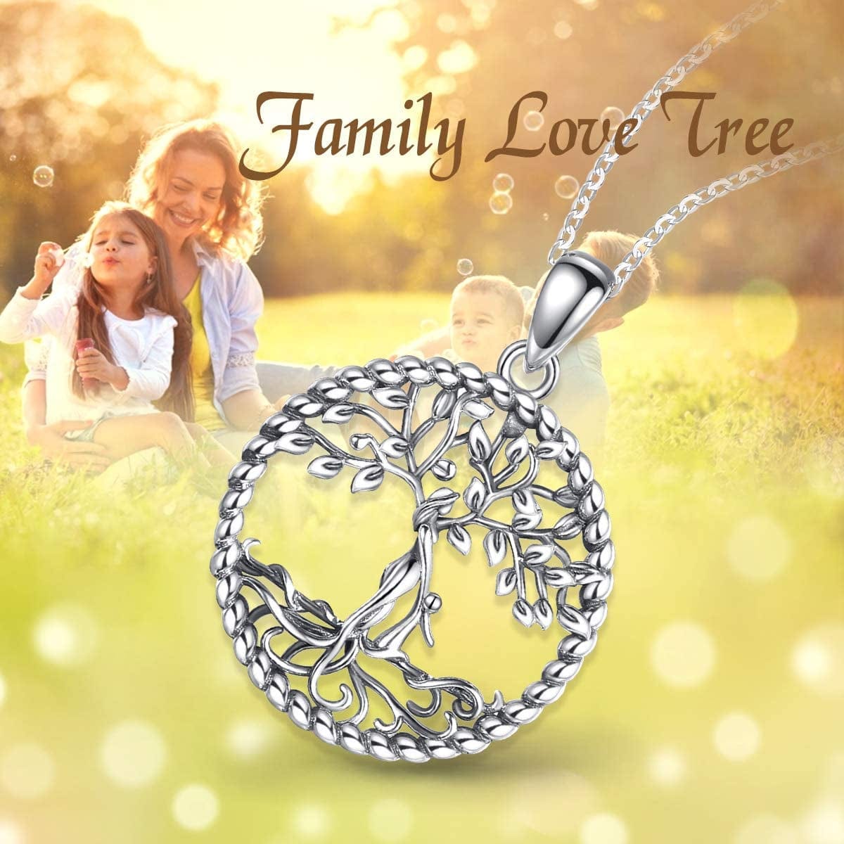 LOVEON Sterling Silver Necklace Gift for Mother, Tree of Life Mom Hold 1-5 Children, Animals Panda Fox Rhinoceros Giraffe Mom Baby Gift for Women on Mother'S Day