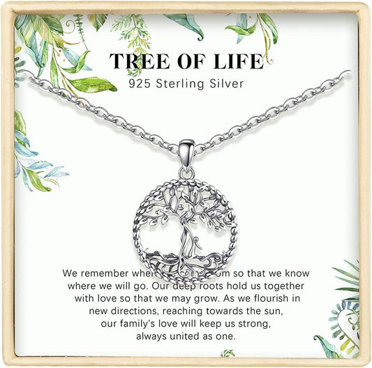 LOVEON Sterling Silver Necklace Gift for Mother, Tree of Life Mom Hold 1-5 Children, Animals Panda Fox Rhinoceros Giraffe Mom Baby Gift for Women on Mother'S Day 01. Mother Tree & 1 Kid