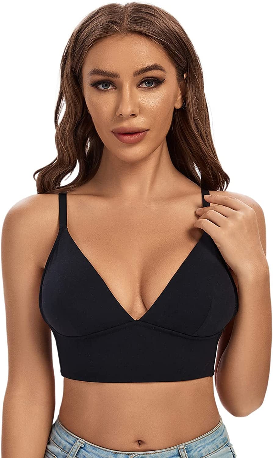 Low Back Bra for Women Wireless Padded Backless Bralette Deep V Convertible Adjustable Straps Bra