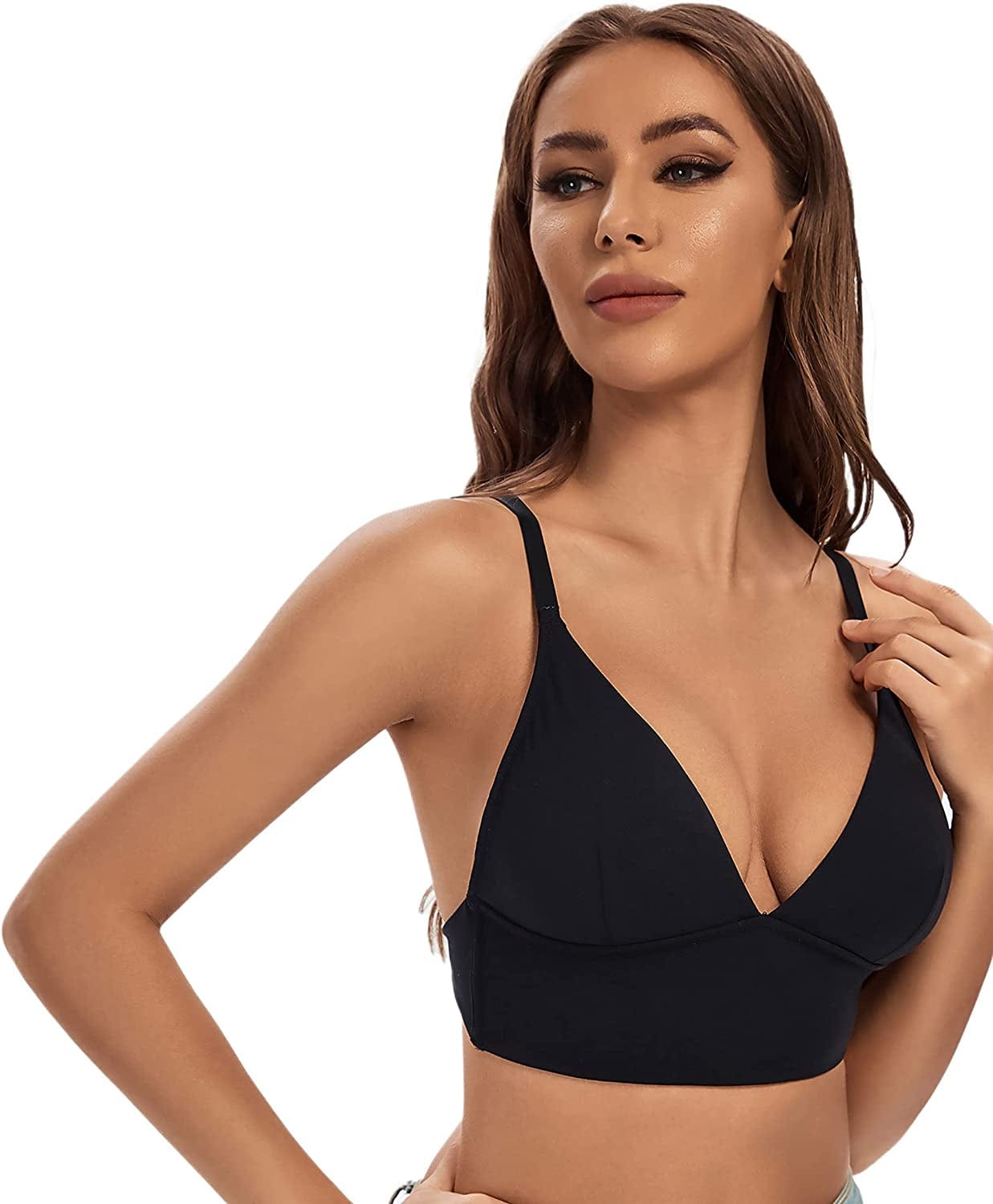 Low Back Bra for Women Wireless Padded Backless Bralette Deep V Convertible Adjustable Straps Bra