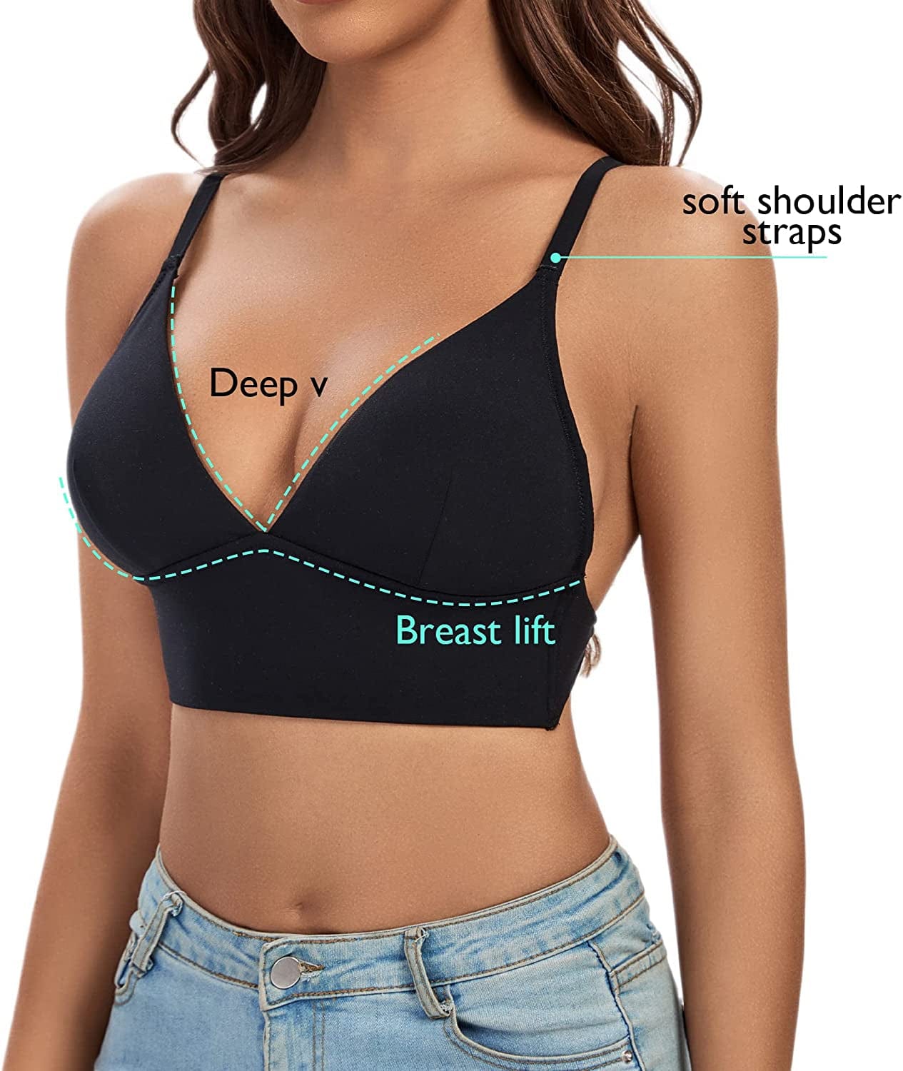 Low Back Bra for Women Wireless Padded Backless Bralette Deep V Convertible Adjustable Straps Bra