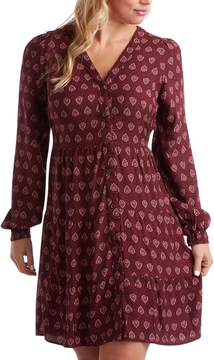 Lucky Brand Women'S Dress - Front Button Long Sleeve Roll Cuff Casual Dress - Lightweight Sundress for Women (S-XL) Wine Medallion / X-Large