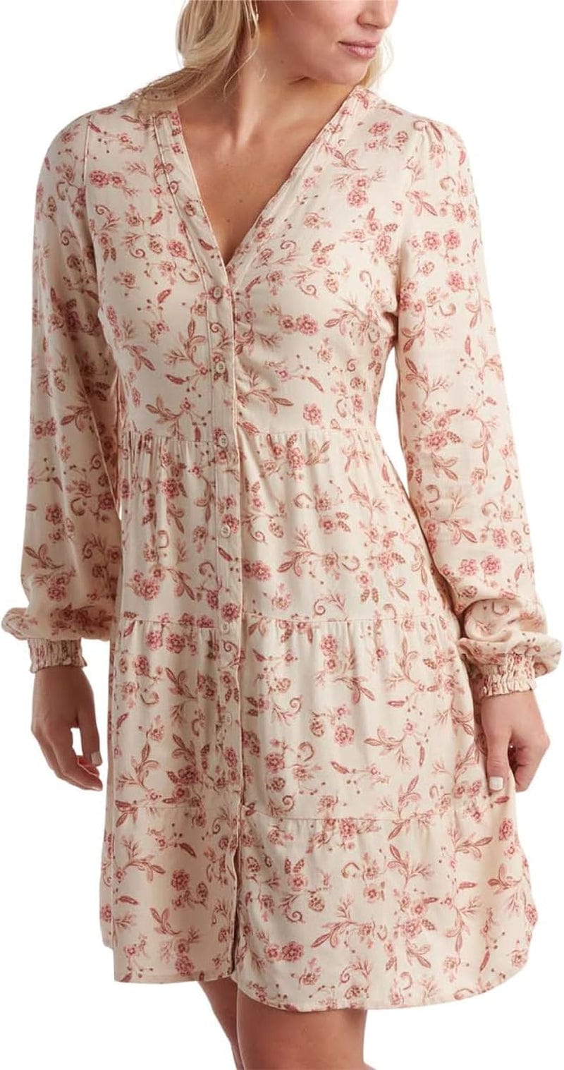 Lucky Brand Women'S Dress - Front Button Long Sleeve Roll Cuff Casual Dress - Lightweight Sundress for Women (S-XL) Cream Floral / Large