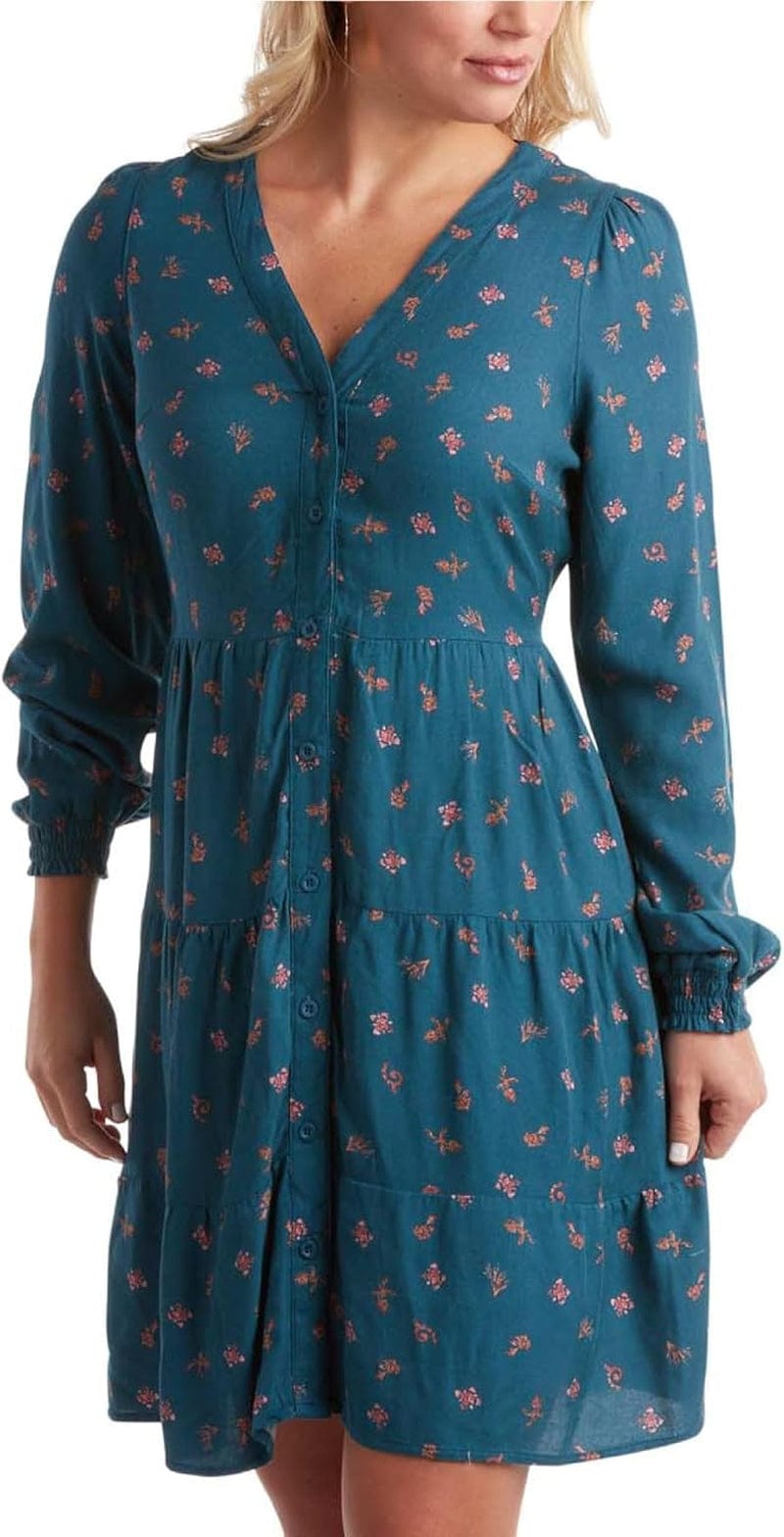 Lucky Brand Women'S Dress - Front Button Long Sleeve Roll Cuff Casual Dress - Lightweight Sundress for Women (S-XL) Dark Blue Floral / Medium