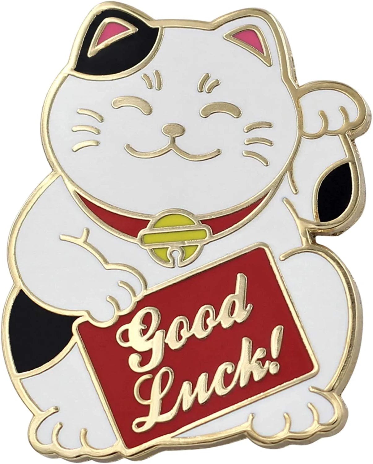 Lucky Cat Pin - Good Luck Cat Enamel Pin, Waving Cat Lapel Pin - Cute, Kawaii Good Luck Charm & Gift Accessory for Jackets, Hats, Backpacks & Tops White