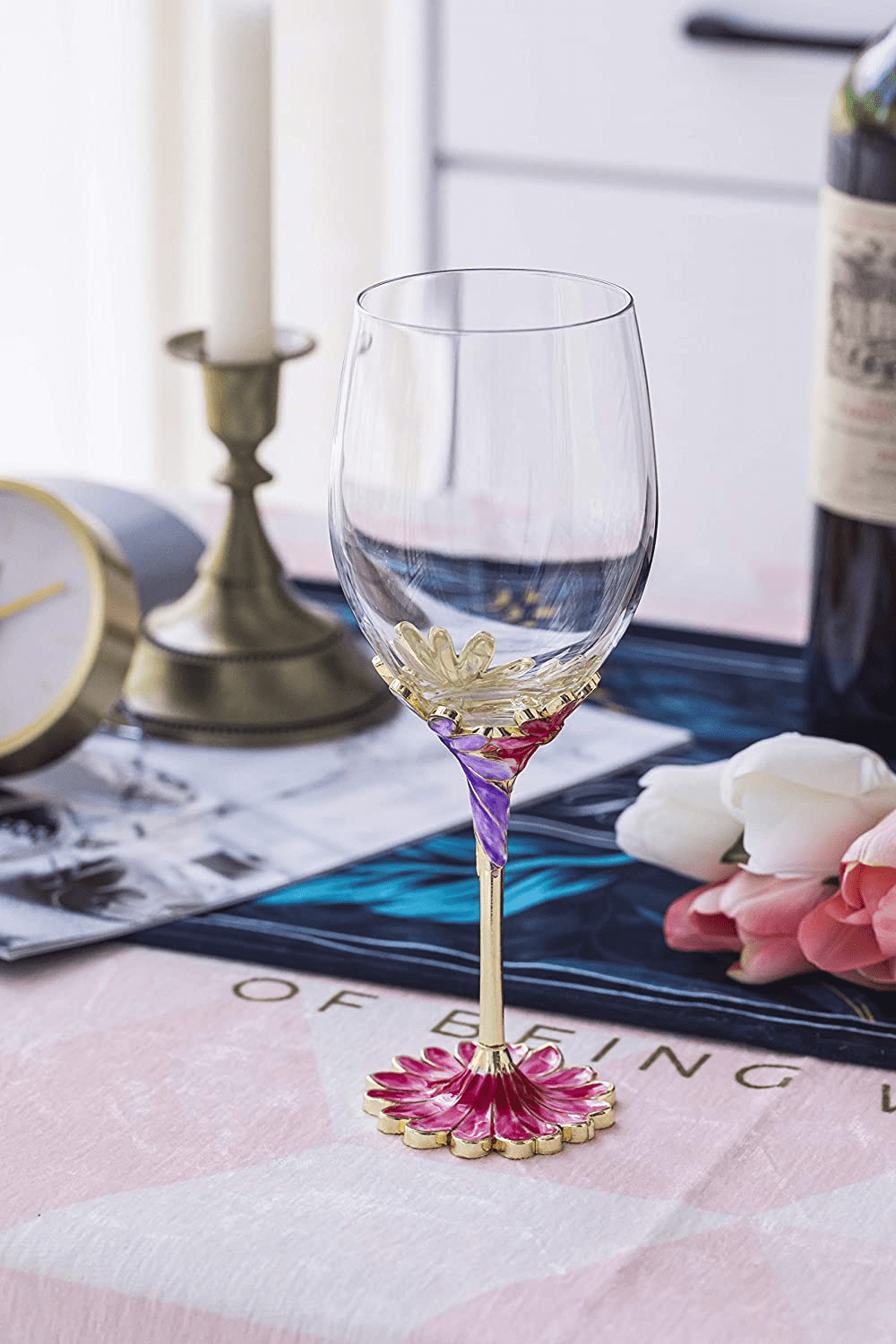 Luka Tech Enamels flower Lead-free Wine Glass Best Birthday Gifts For Women Wife Mom Friends Mothers Valentines Day (1 Pack) Arts & Entertainment > Party & Celebration > Gift Giving Luka Tech