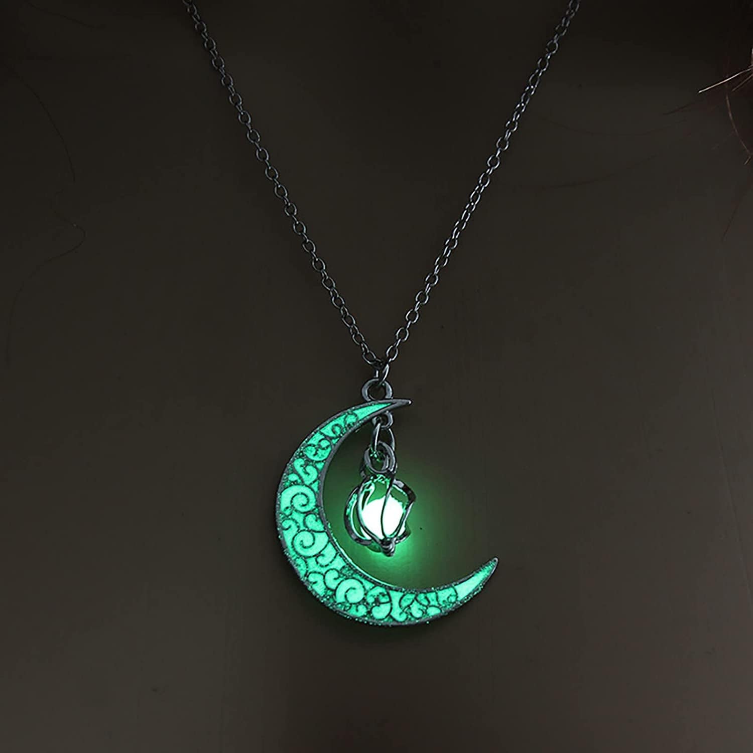 Luminous Moon Necklace Stone Pendant Necklace Fluorescent Necklace Glow in the Dark Accessories for Women Teens Girls