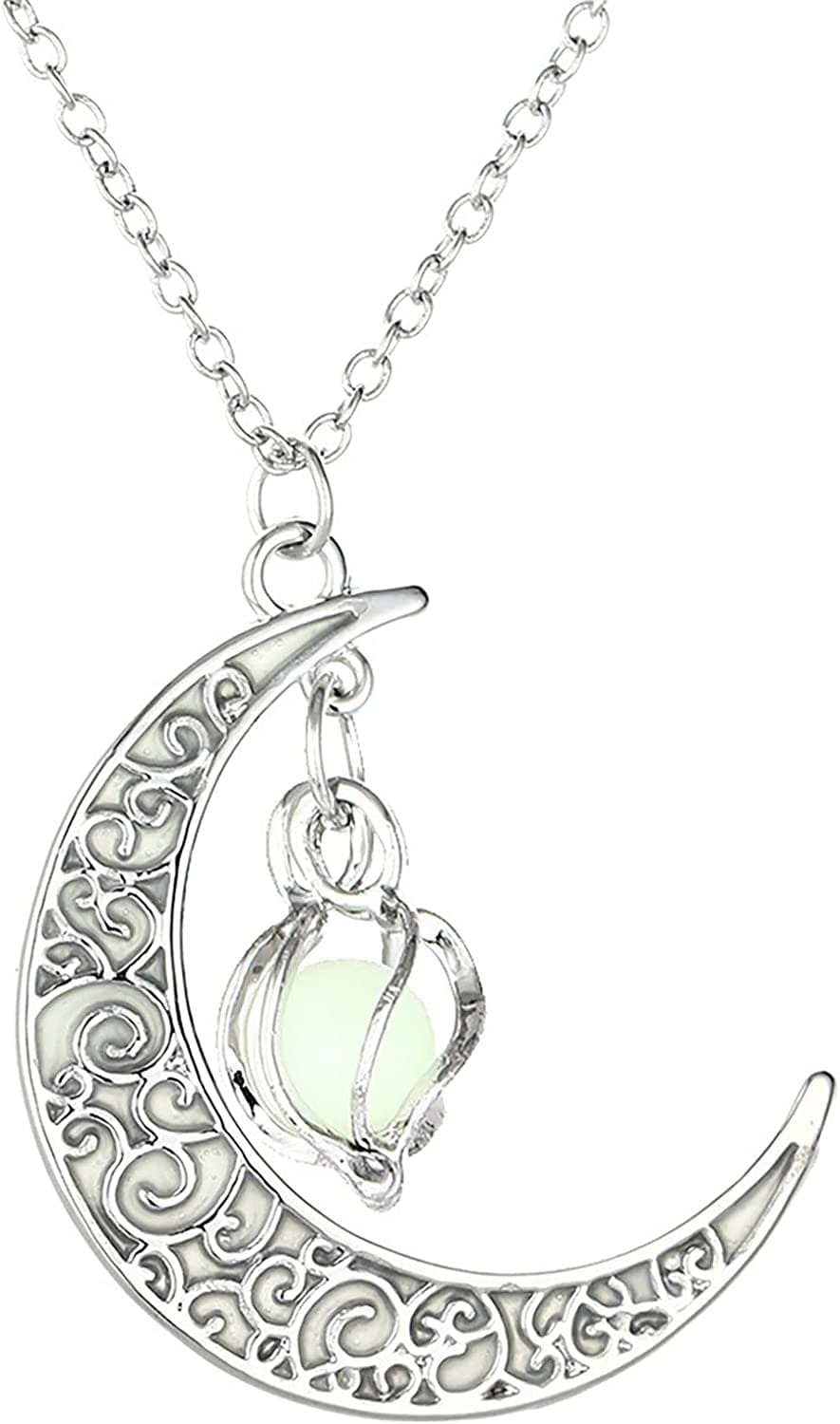 Luminous Moon Necklace Stone Pendant Necklace Fluorescent Necklace Glow in the Dark Accessories for Women Teens Girls
