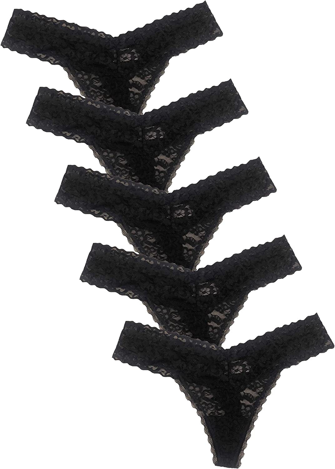 Luna & Sun Women Lace Underwear Soft Sexy Thongs Black (5pcs) / Small