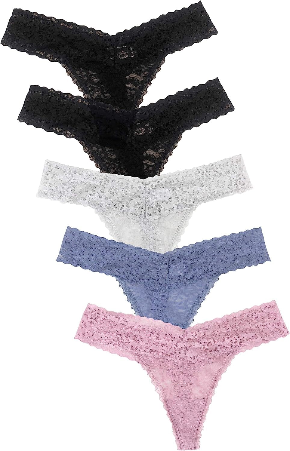 Luna & Sun Women Lace Underwear Soft Sexy Thongs Pale Blue, Light Grey, Lilac, Black, Black (5pcs) / Large