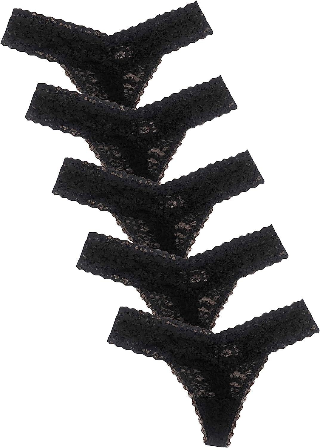 Luna & Sun Women Lace Underwear Soft Sexy Thongs Black (5pcs) / Medium