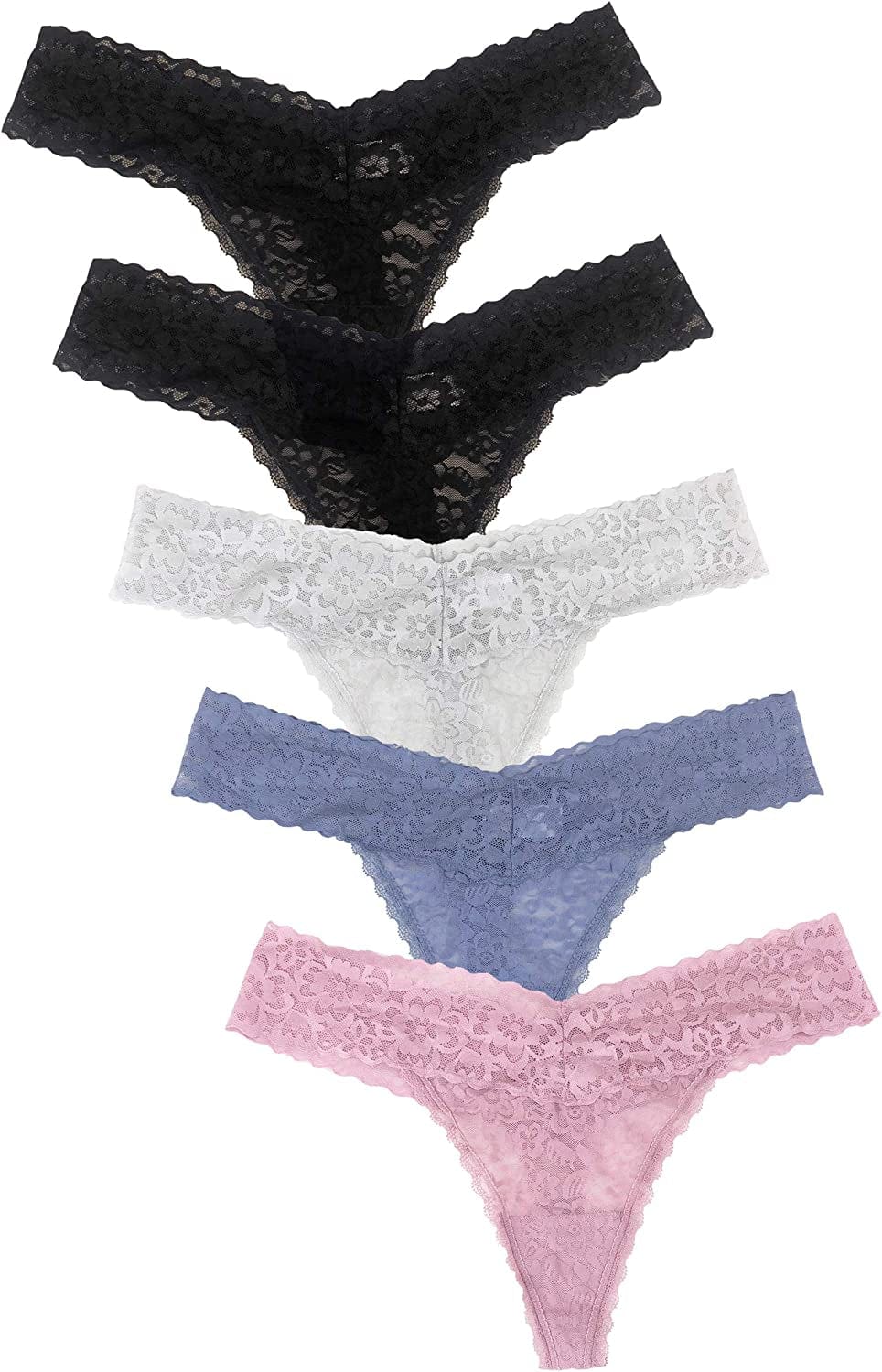 Luna & Sun Women Lace Underwear Soft Sexy Thongs Pale Blue, Light Grey, Lilac, Black, Black (5pcs) / Medium