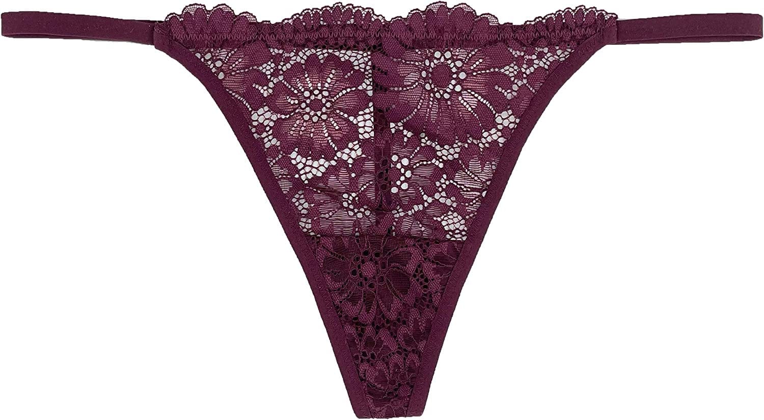 Luna & Sun Women Sexy Cheeky Lace G-Strings Thongs T Back Panties Underwear Burgundy (1pc) / Medium