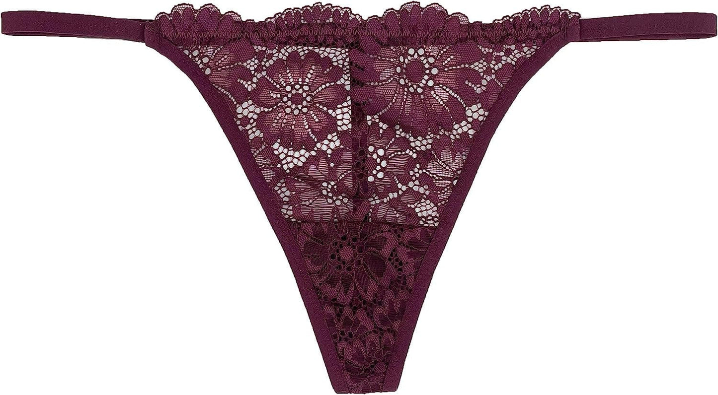 Luna & Sun Women Sexy Cheeky Lace G-Strings Thongs T Back Panties Underwear Burgundy (1pc) / X-Large