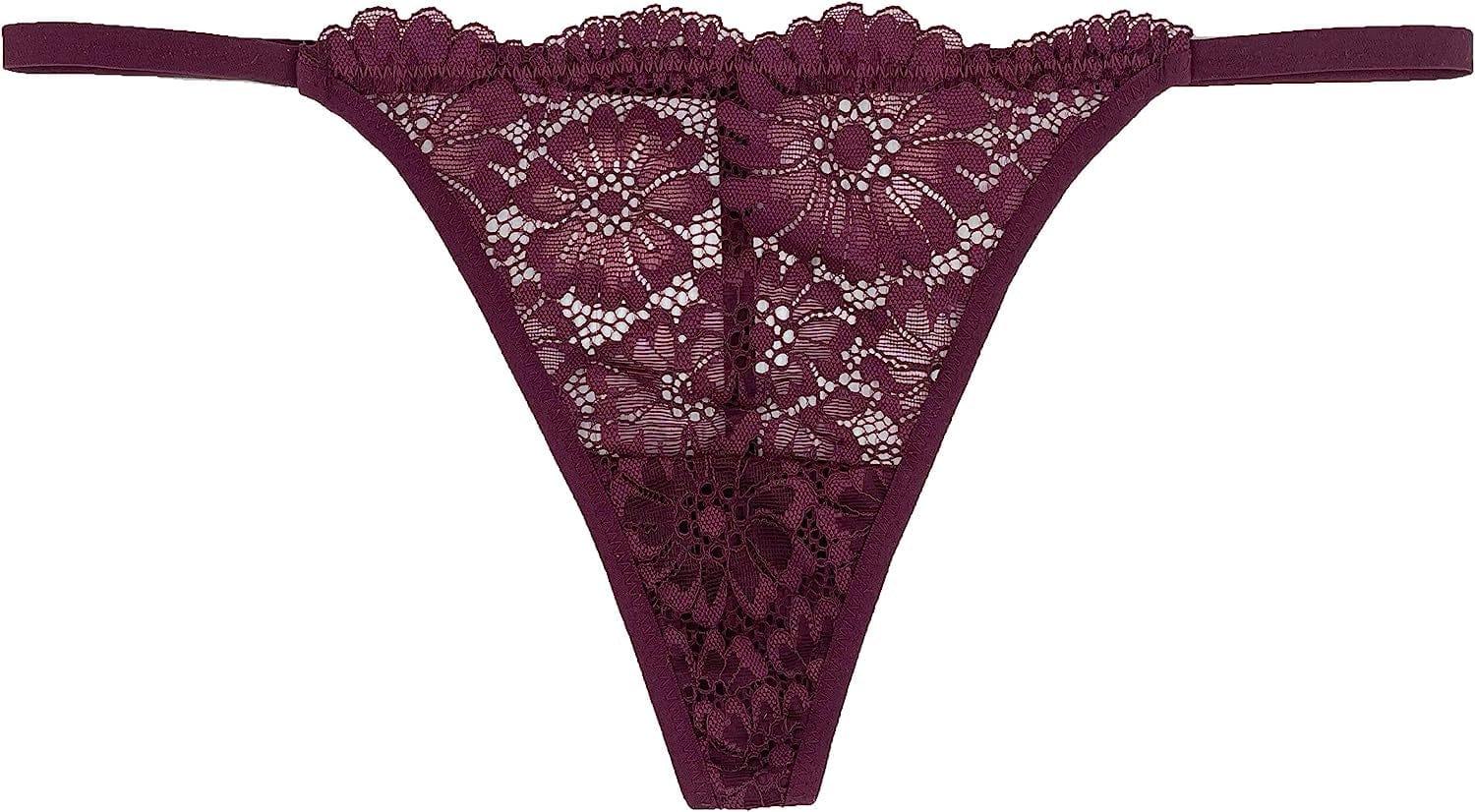 Luna & Sun Women Sexy Cheeky Lace G-Strings Thongs T Back Panties Underwear Burgundy (1pc) / X-Large