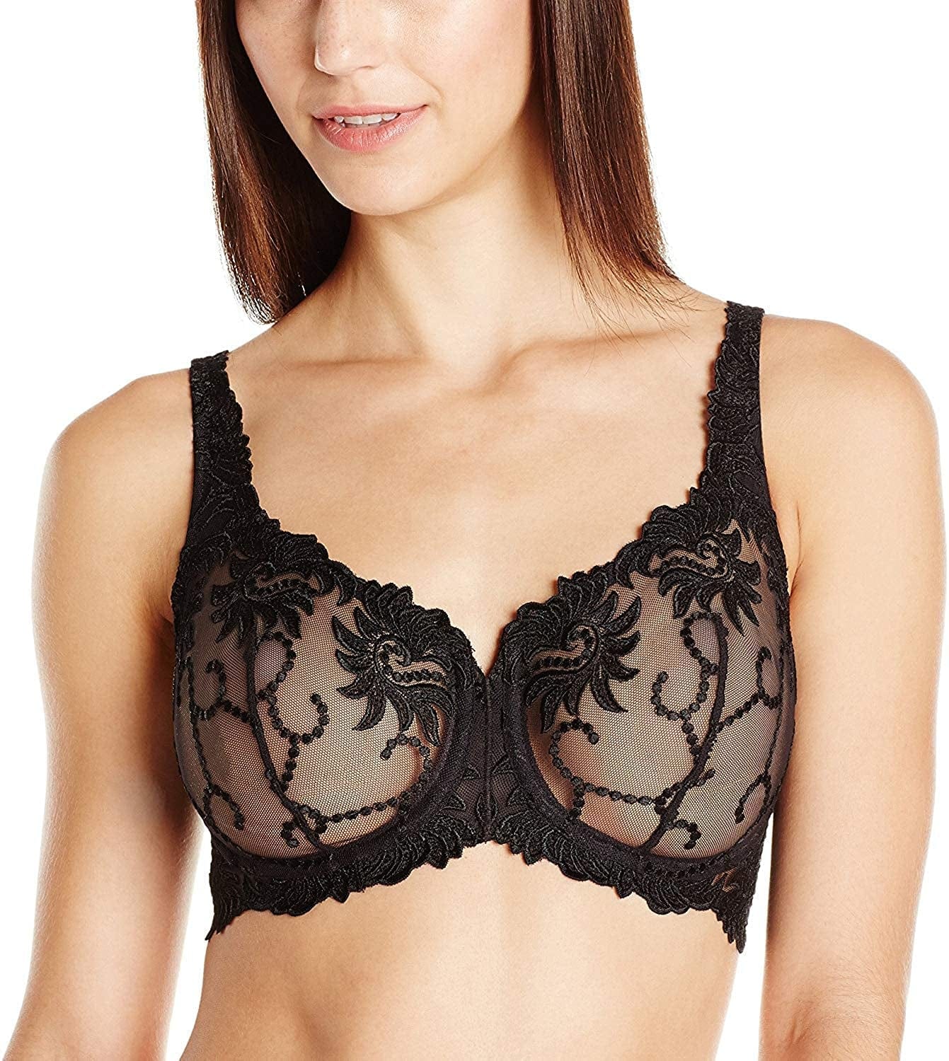Lunaire Sevilla Scroll Embroidered Semi Demi Underwire Bra Black / 42DD