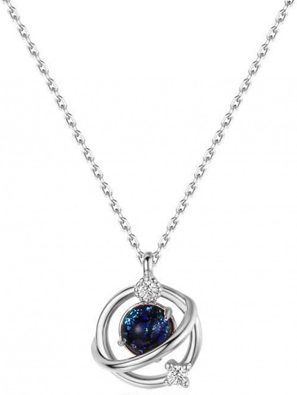 Luxurious Planet Collarbone Necklace Ladies Personalized Diamond Dark Moon Pendants Necklace Sparkly Pendant Jewelry, Silver Silver / 1PC Girls Necklace