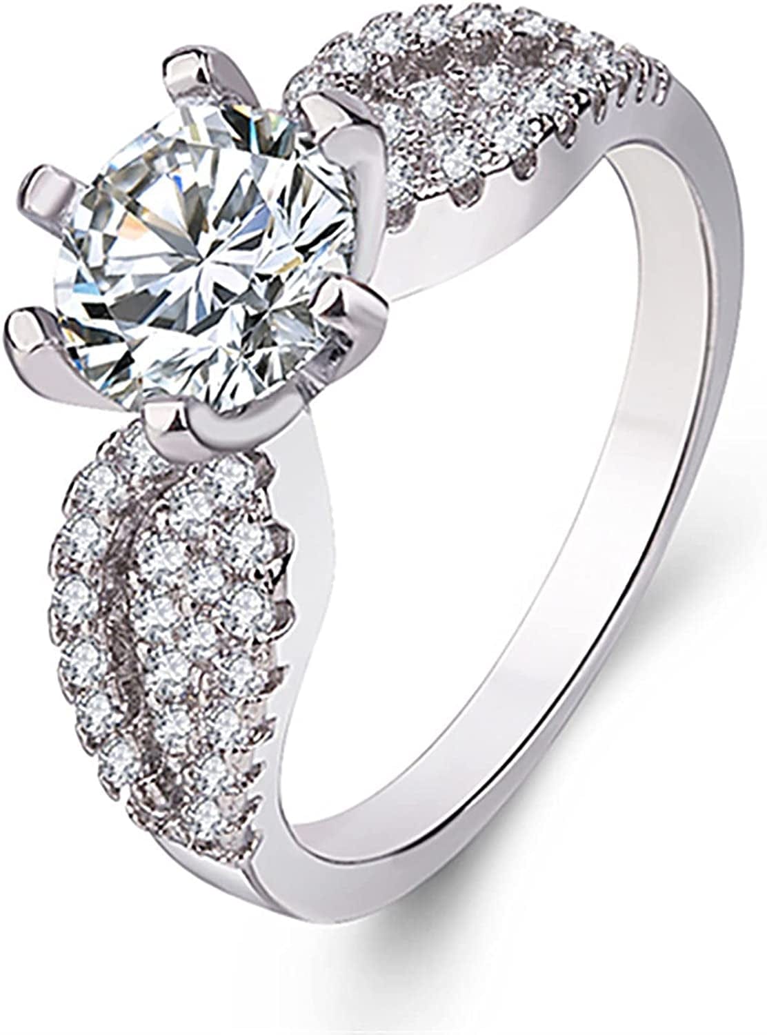 Luxury Diamond Silver Ring Bride Ring Engagement Wedding Ring Prong Setting Zircon Rings Jewelry for Your Princess Aaa-silver / 8