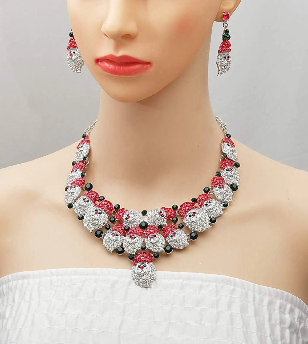 Luxury Statement Bib Necklace Earrings Santa Claus Christmas Element Party Costume Jewelry Set Xmas Gift for Women Girls STYLE 1