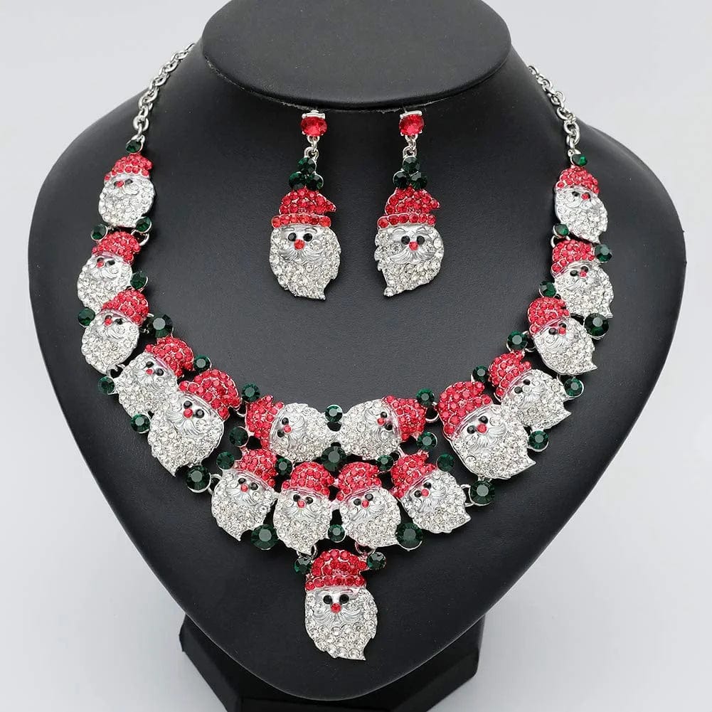 Luxury Statement Bib Necklace Earrings Santa Claus Christmas Element Party Costume Jewelry Set Xmas Gift for Women Girls STYLE 1