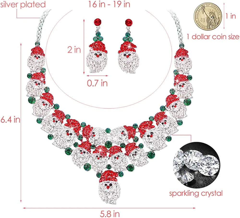Luxury Statement Bib Necklace Earrings Santa Claus Christmas Element Party Costume Jewelry Set Xmas Gift for Women Girls STYLE 1
