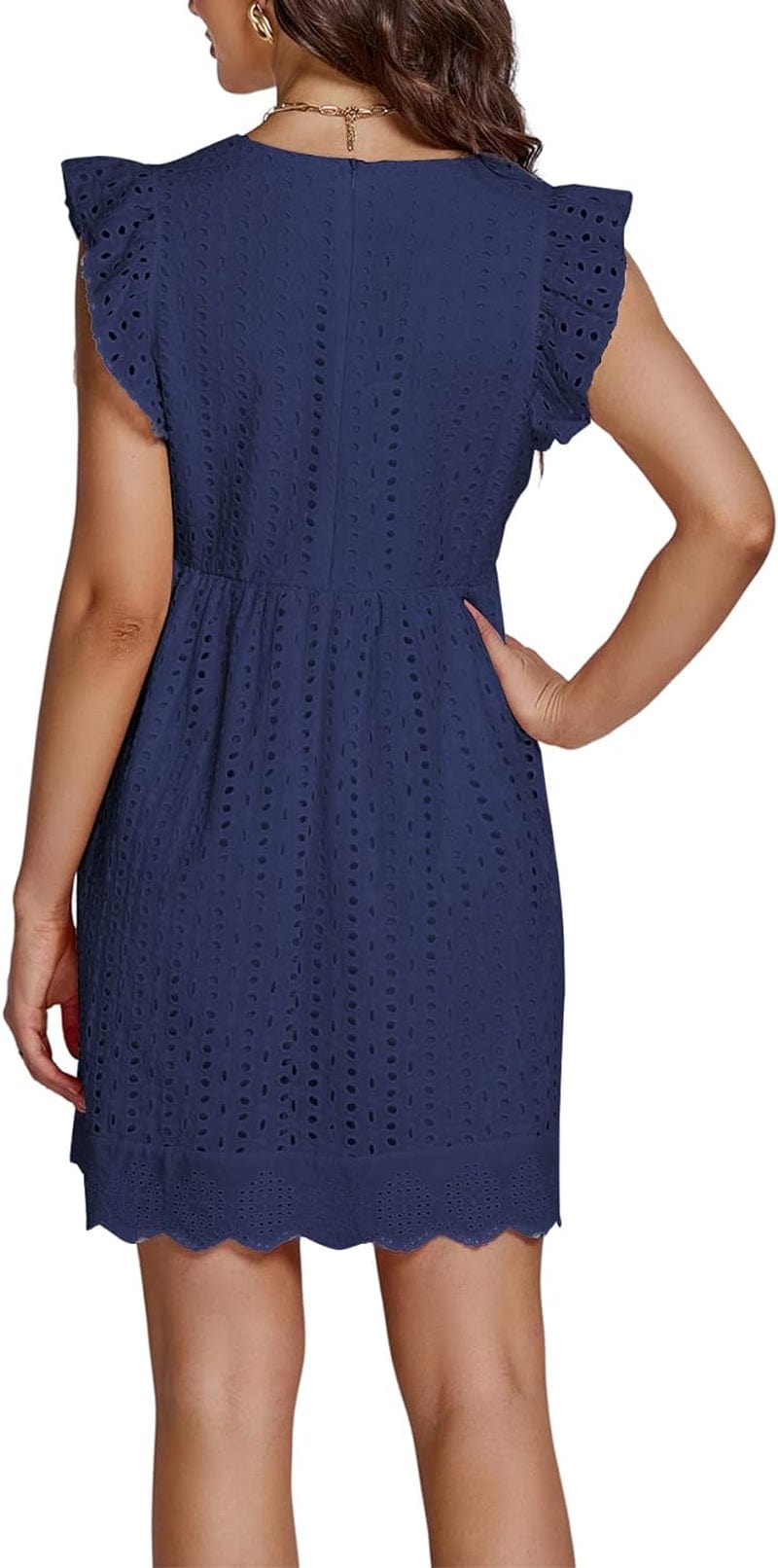 LYANER Women'S Elegant Eyelet V Neck Ruffle Cap Sleeve Tank Babydoll a Line Mini Dresses Royal Blue Large