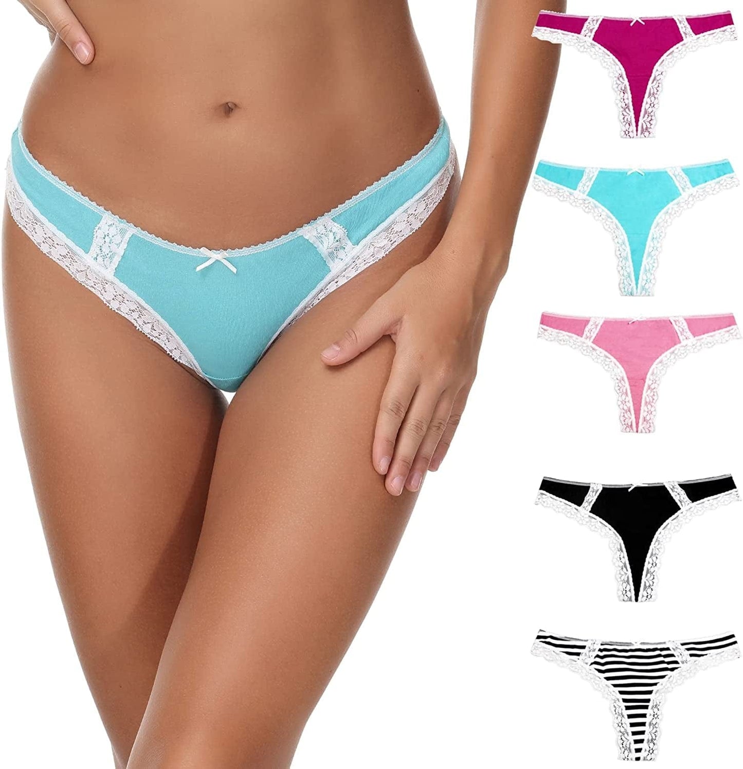 LYYTHAVON 5 Pack Cotton Thongs for Women, T-Back Thongs G-String Panties Cotton Thongs A,5 Pack / X-Large