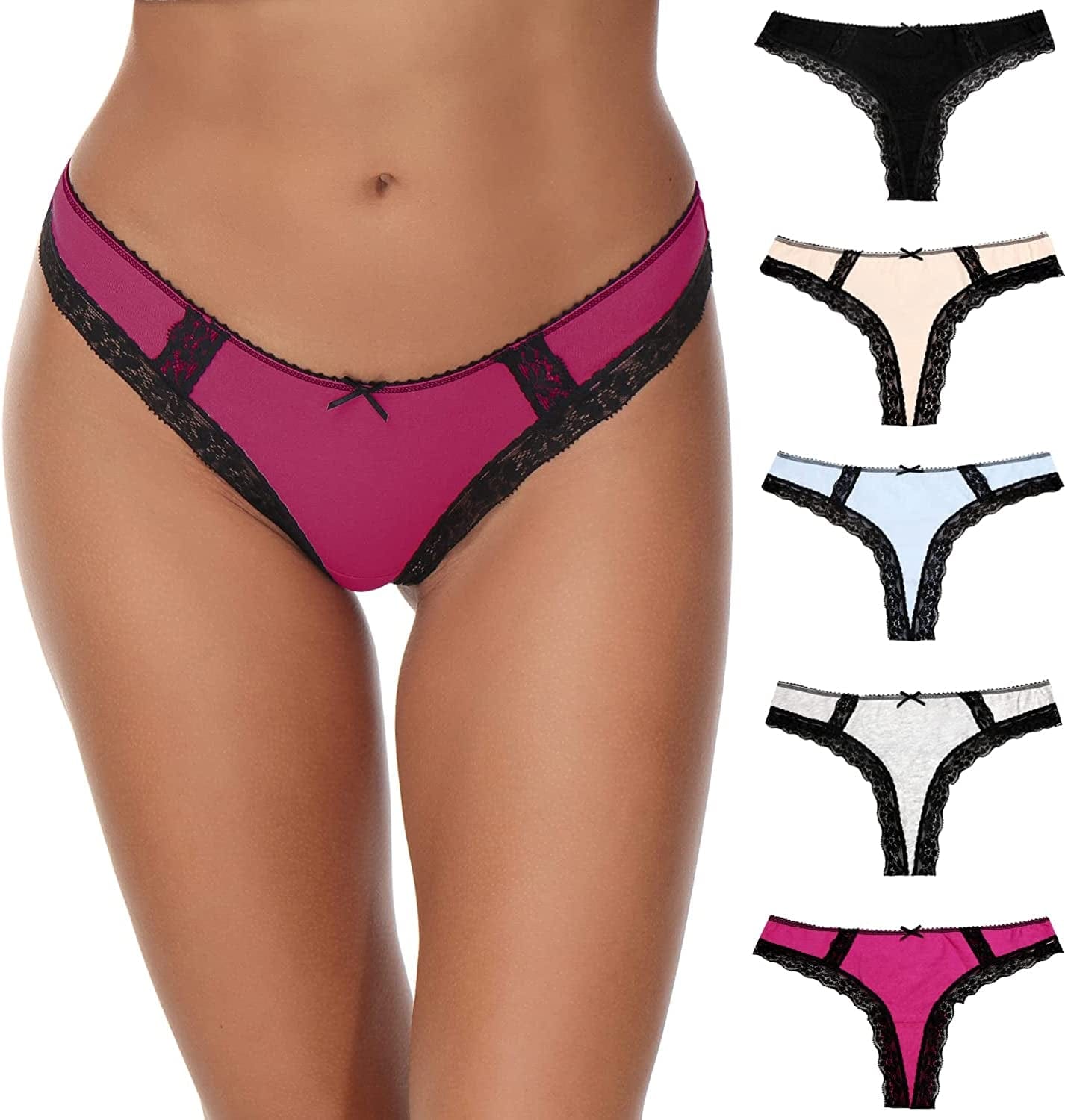 LYYTHAVON 5 Pack Cotton Thongs for Women, T-Back Thongs G-String Panties Cotton Thongs C,5 Pack / X-Large