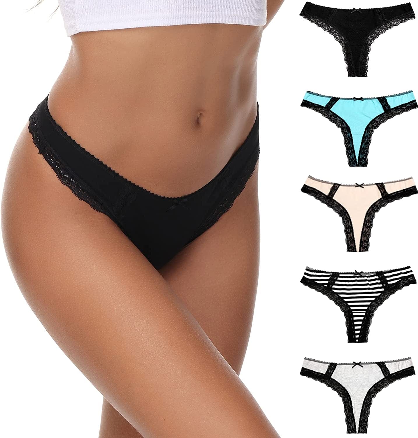 LYYTHAVON 5 Pack Cotton Thongs for Women, T-Back Thongs G-String Panties Cotton Thongs D,5 Pack / Medium