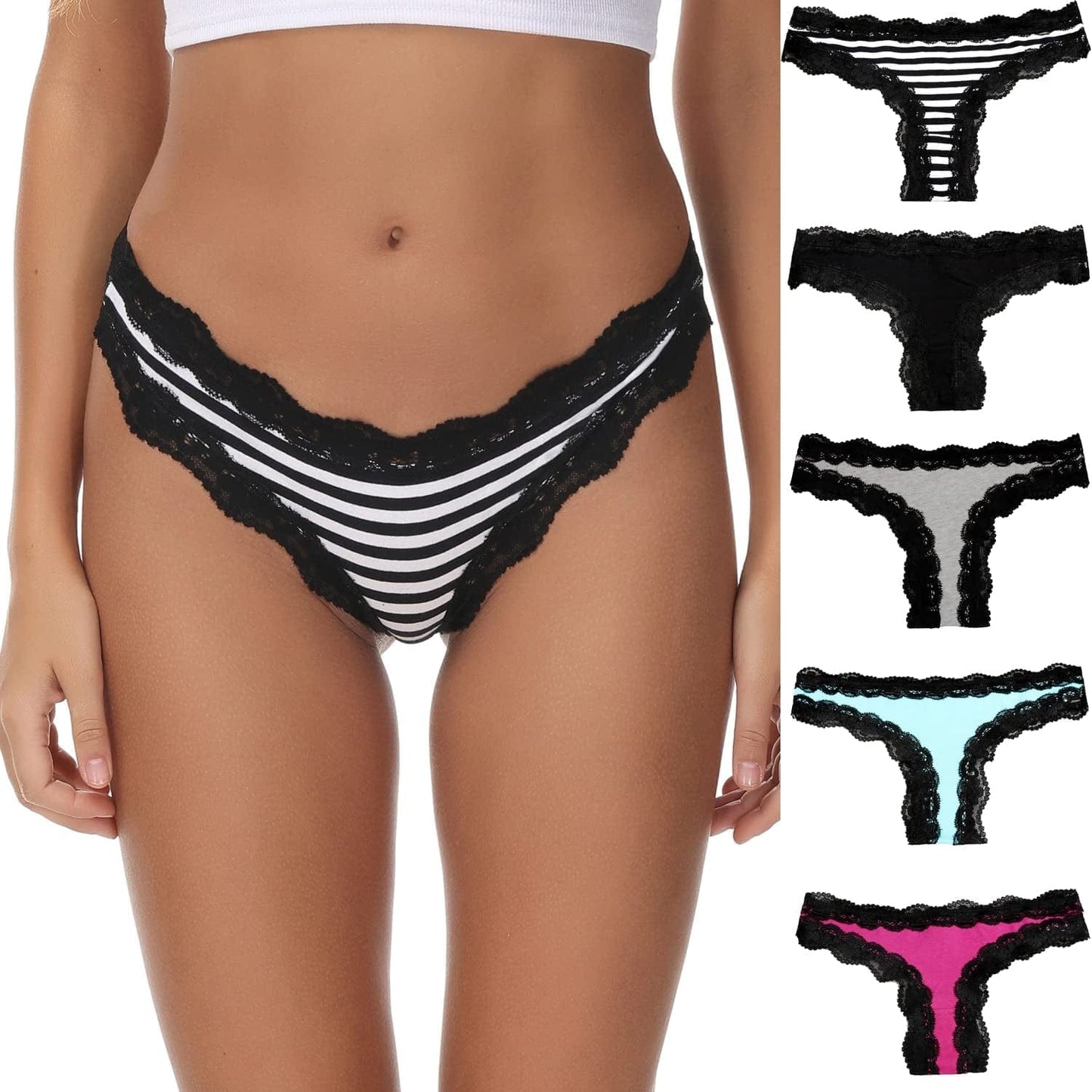 LYYTHAVON 5 Pack Cotton Thongs for Women, T-Back Thongs G-String Panties Multicolored B,5 Pack / XX-Large