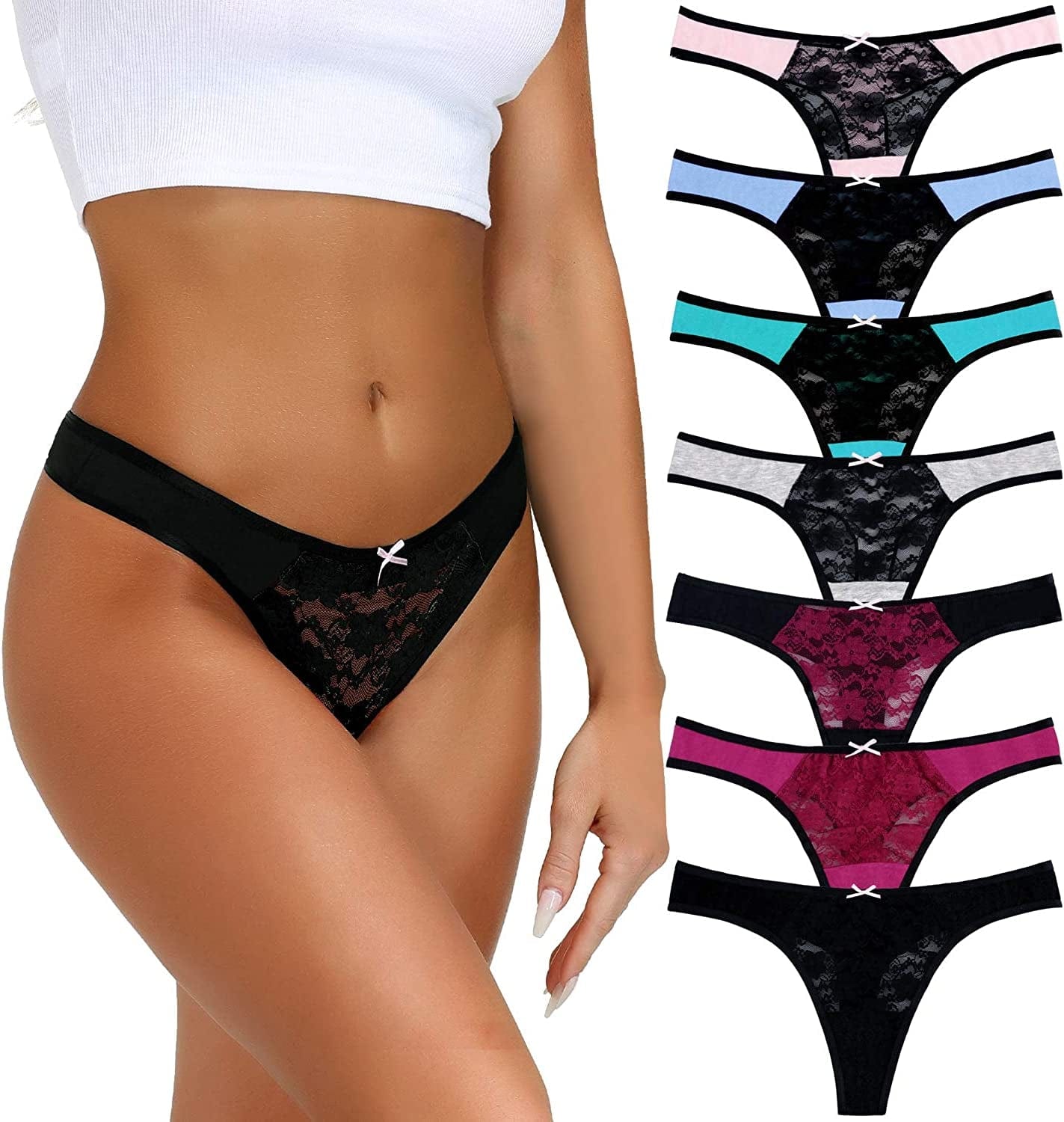 LYYTHAVON 5 Pack Cotton Thongs for Women, T-Back Thongs G-String Panties Multicolored B,7 Pack / XX-Large