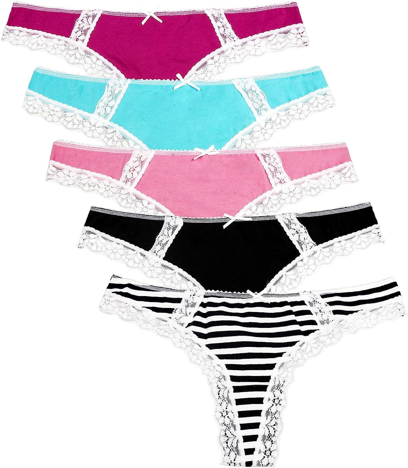 LYYTHAVON 5 Pack Cotton Thongs for Women, T-Back Thongs G-String Panties