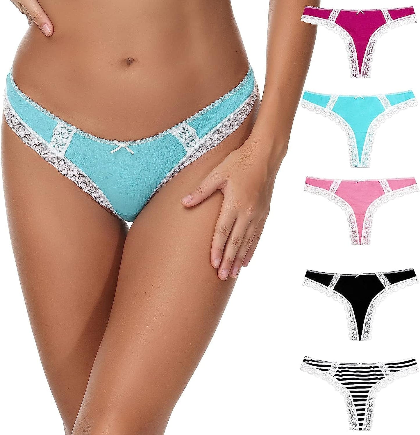 LYYTHAVON 5 Pack Cotton Thongs for Women, T-Back Thongs G-String Panties Cotton Thongs A,5 Pack / Medium