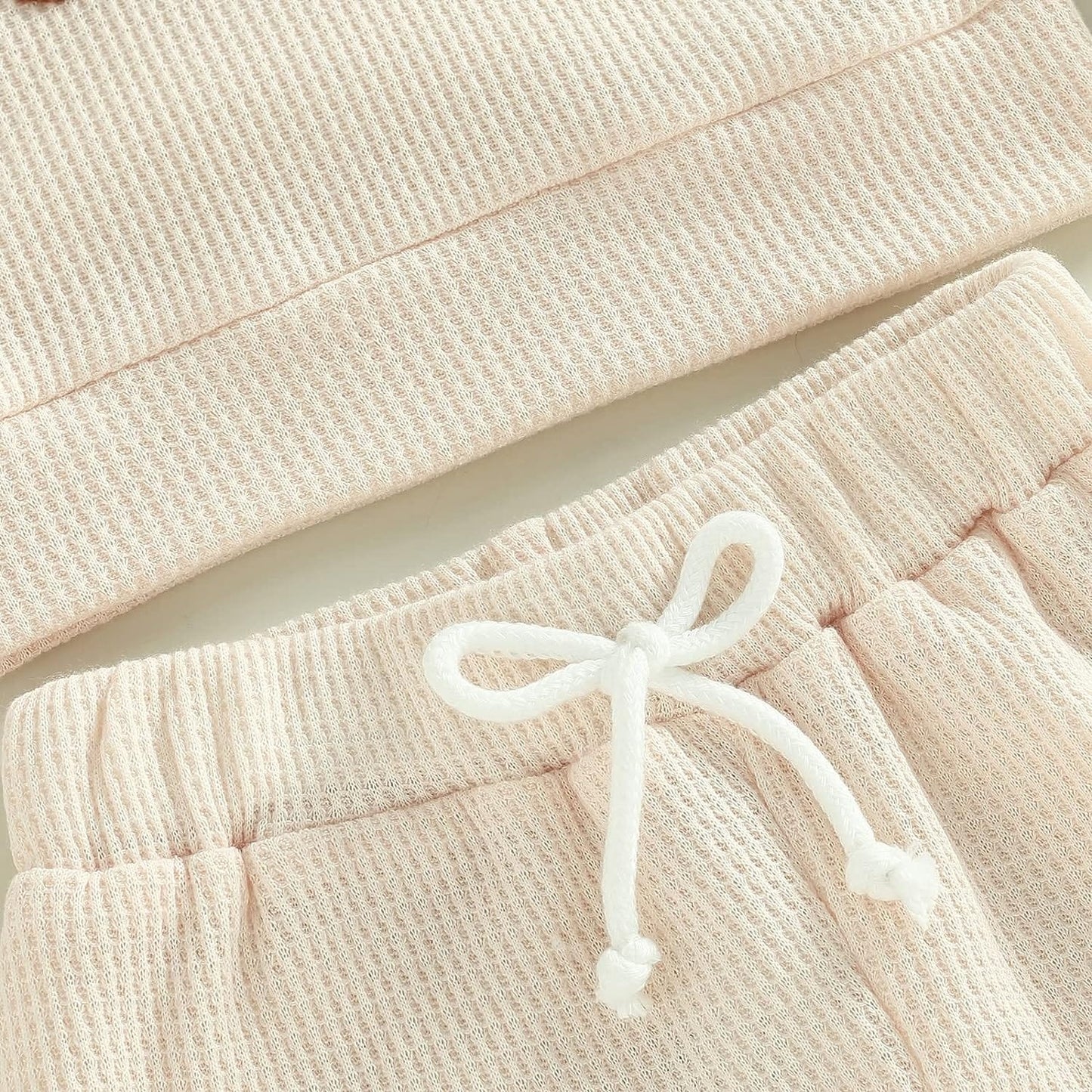 Madjtlqy Toddler Baby Girl Boy Fall Winter Waffle Outfit Set Letter Printed Long Sleeve Sweatshirt Tops + Pants