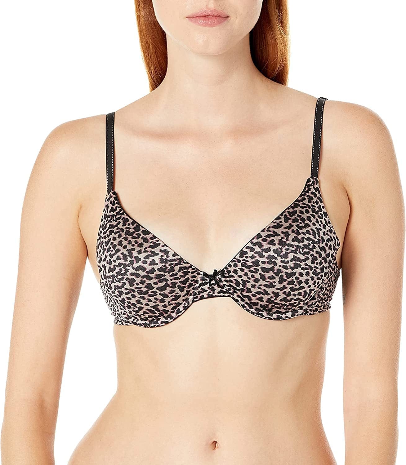 Maidenform Comfort Devotion Demi T-Shirt Bra, Velvety Full-Coverage Bra, Comfortable Bra with Convertible Straps for Everyday Mini Zippy Animal - Iced Mocha/Black / 38C